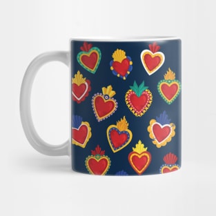 Mexican Sacred Hearts Pattern / Blue Background by Akbaly Mug